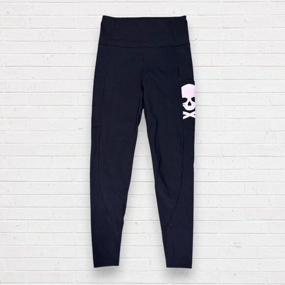 SOUL Soulcyle Lululemon Black Pink Skull Leggings Athletic Yoga XS - Picture 1 of 5